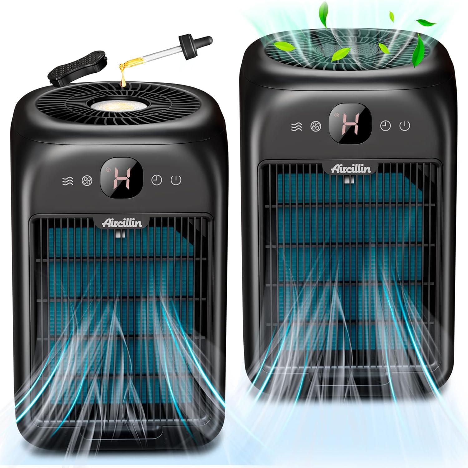2-Pack Air Purifiers for Home Large Room Up to 908 Sq Ft Each One, HEPA Air Purifiers for Bedroom with Aromatherapy, HEPA Filter for Smoke, Pet Dander, 99.9% of 0.1 Microns Particles Black