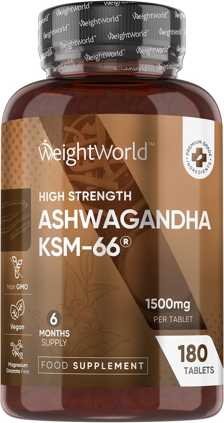 Ashwagandha KSM-66 1500mg - 6 Months Supply - 180 Tablets - 1 Tablet per Day - Easy to Swallow - Ashwagandha Supplement for Men & Women - Vegan, Non-GMO & Magnesium Stearate-Free