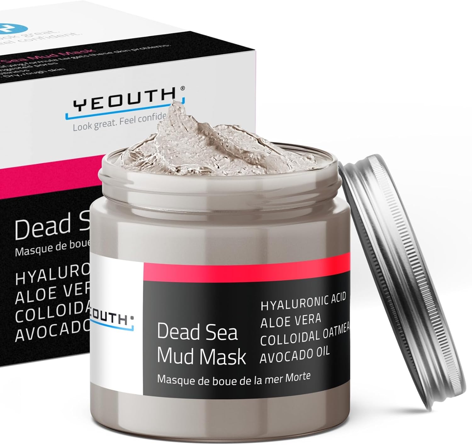 YEOUTH Dead Sea Mud Mask for Face with Hyaluronic Acid and Avocado Oil, Revitalizing Face Masks for Smoother Looking Skin 236ml