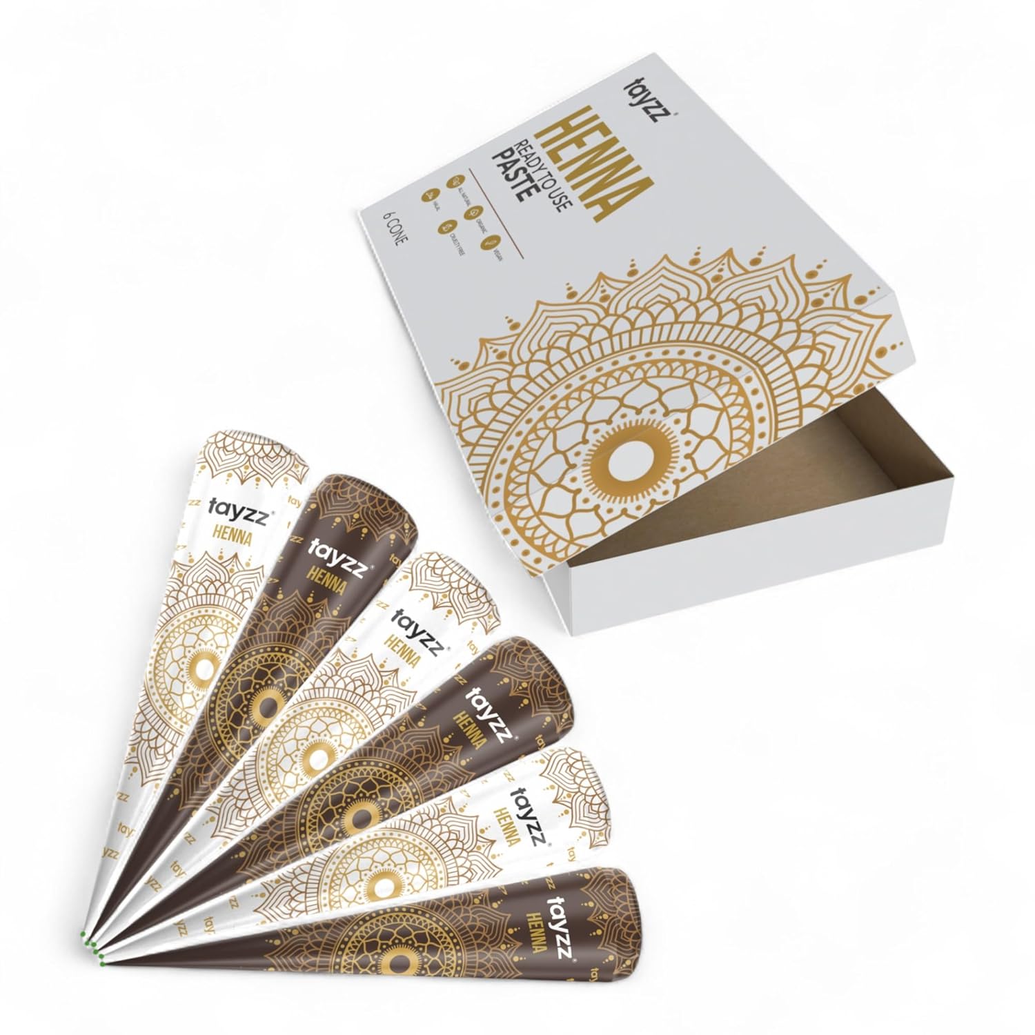 100% Natural Henna Paste Hair Dye Cones Reddish Brown Color Great for Spot Hair Coloring, Long-lasting and Cruelty-Free (Reddish Brown, 6 Pack)