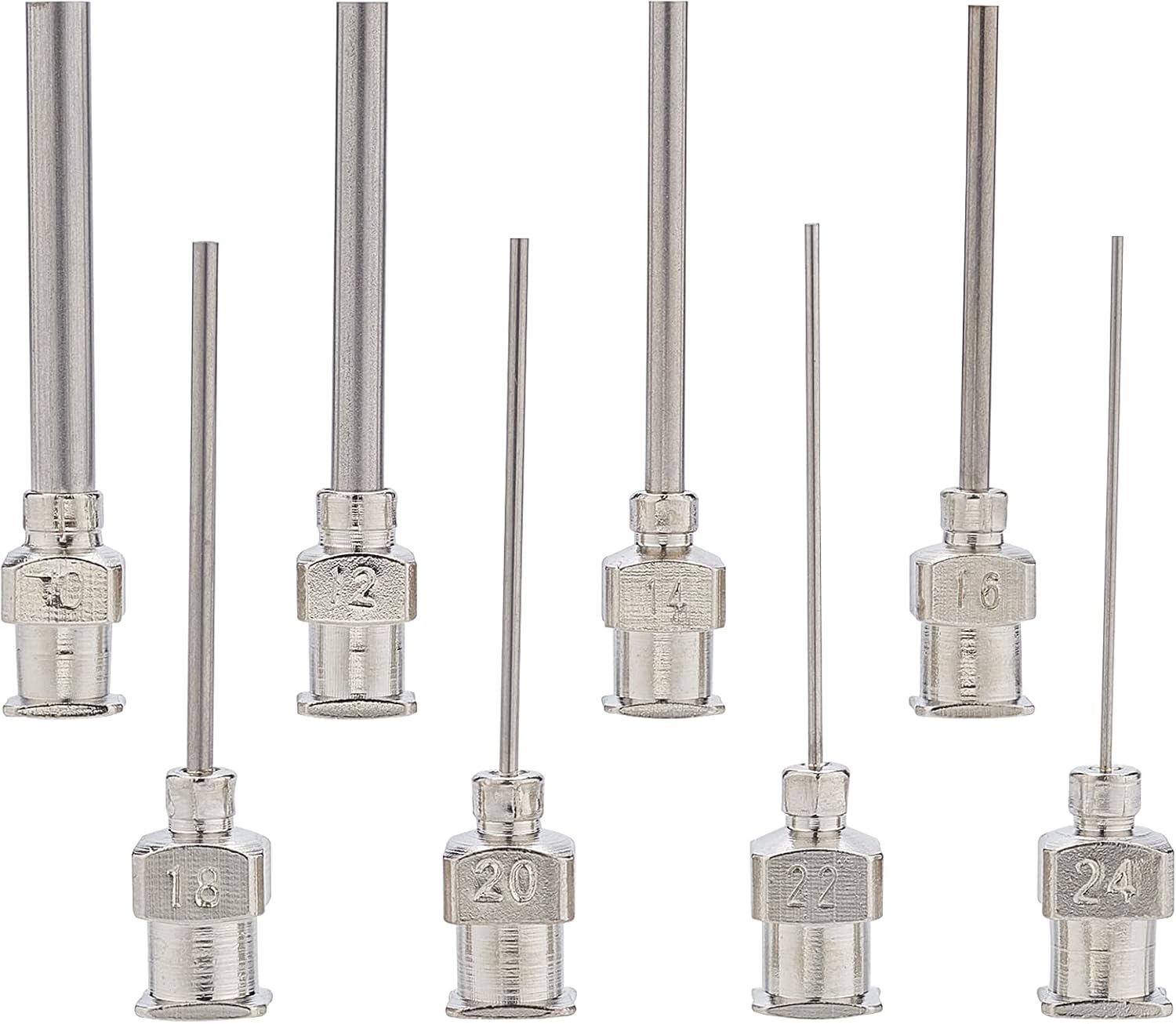BENECREAT 16PCS 1 Inch Stainless Steel Dispensing Needle Tip Blunt Syringe Needle with Luer Lock for Refilling Glue Syringes, 10/12/14/16/18/20/22/24G