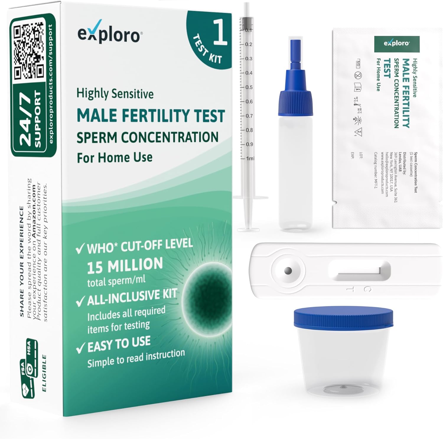 Exploro [1-Pack] Male Fertility Test Kit Clear Interpretation, Rapid Result of Sperm Test for Men, Home Test Kit for Sperm Check Fertility Test with Accurate Result in 10 Mins of Sperm Testing At Home