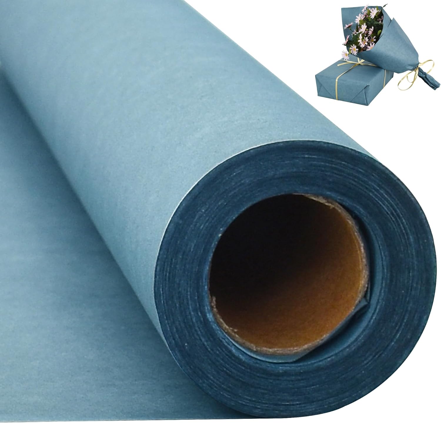 BEISHIDA Grey Blue Gift Wrapping Paper Roll, 15in X 32ft Kraft Bulletin Board Paper Gift Wrap for Christmas Mother's Day Valentine's Day Graduation, Flower Wrap