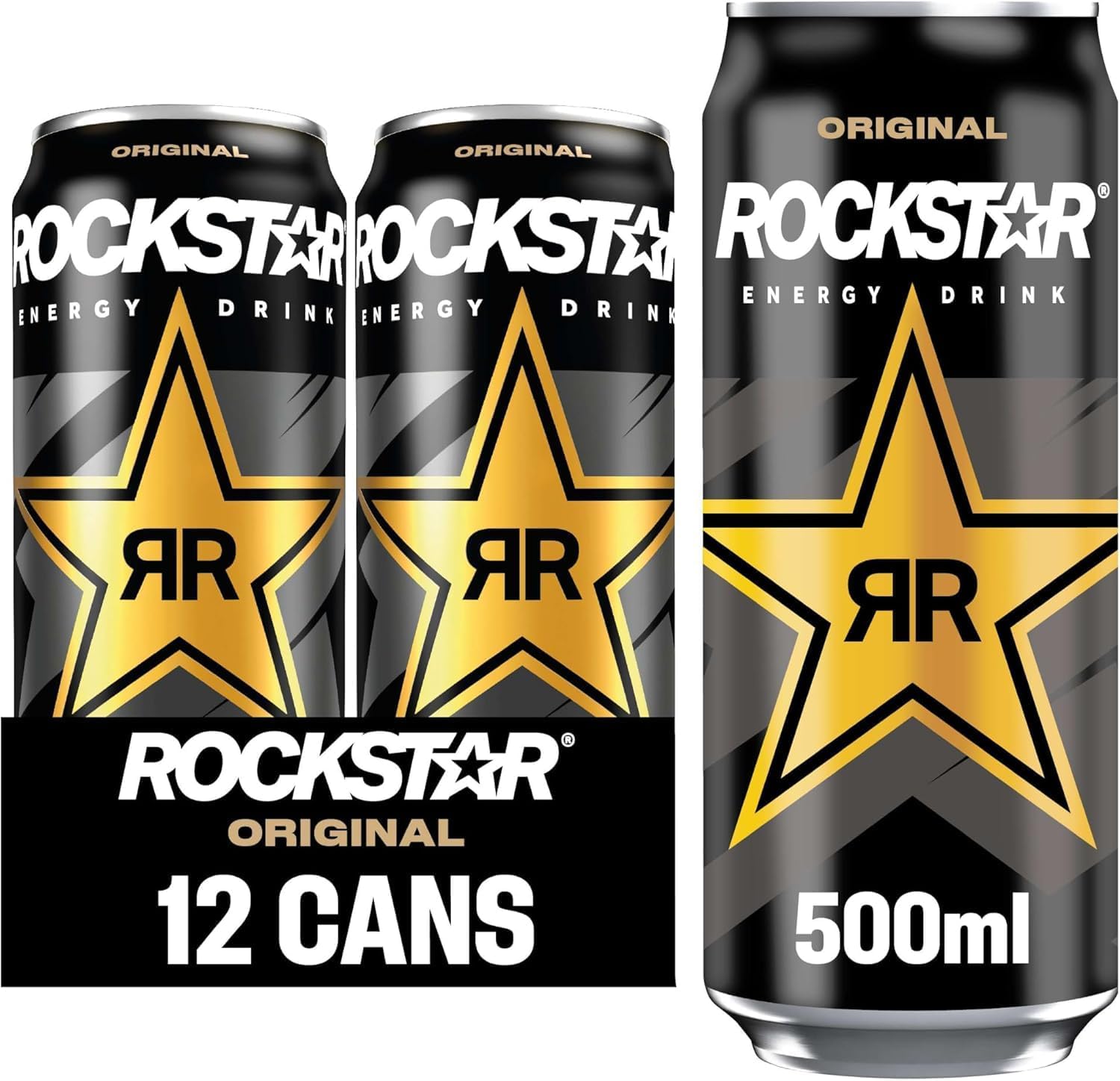 Rockstar Energy Drink - Original - Non-Alcoholic - 200 mg Caffeine - Caffeinated Drink with Taurine, Guarana, Ginseng, & B-Vitamins - 12 x 500ml cans by Kandy Collection