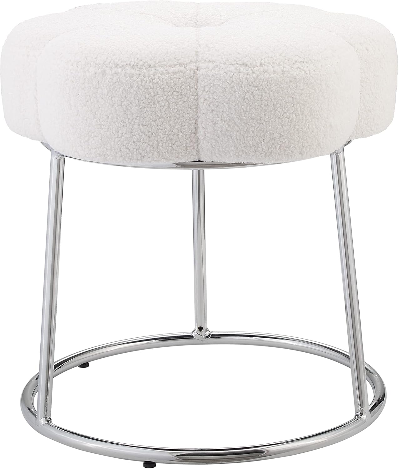 Linon Home Decor Products Cream Sherpa and Silver Vanity and Accent Linon Talulah Stool,AMZN2559