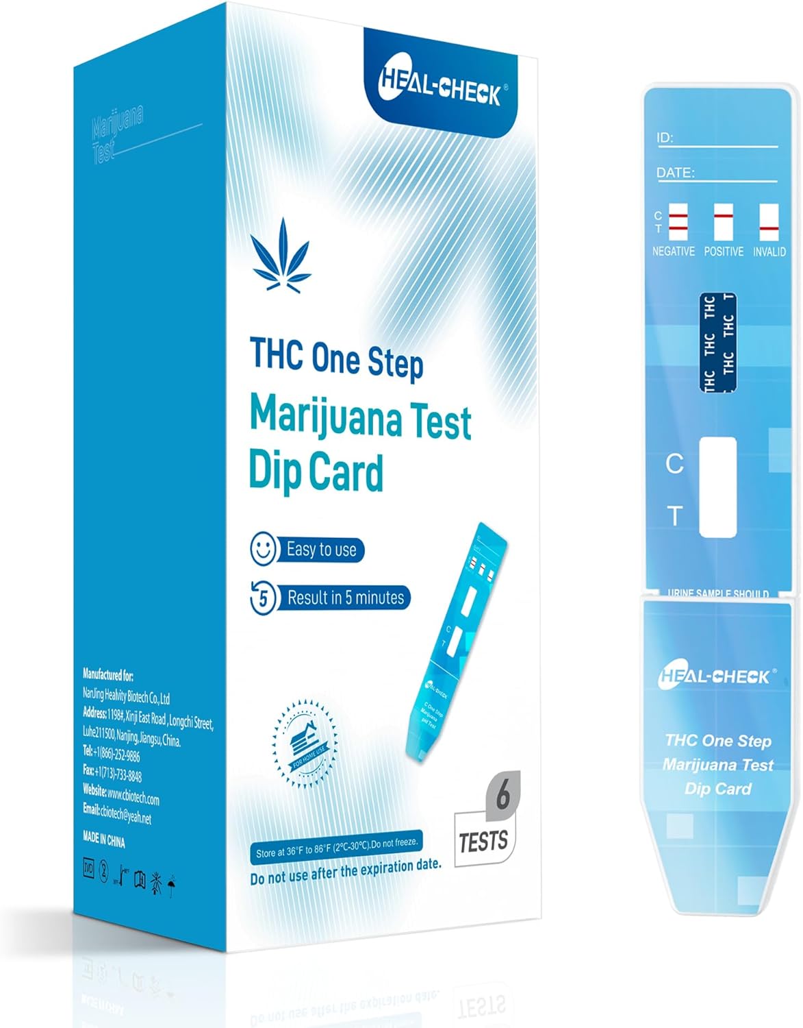 Drug Test Kit Marijuana, THC Screen Urine Drug Test Kit, 50 ng/ml, Marijuana Drug Test for Home Use, Results in 5 Minutes - 6 Strips, EXP. Aug 2025