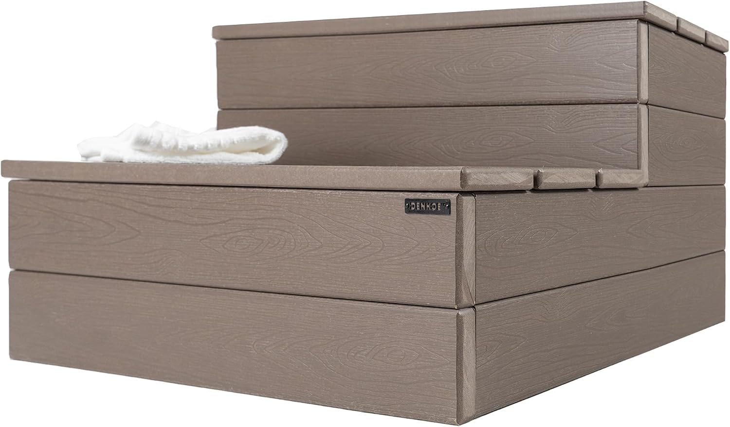 DENKOE Hot Tub Steps - Wood Looking Plastic - 100% Waterproof - Brown Non Slip, Heavy Duty, Multi Use as Porch Steps, Hot Tub Stairs, Outdoor Stairs, Fits Any Spa Size