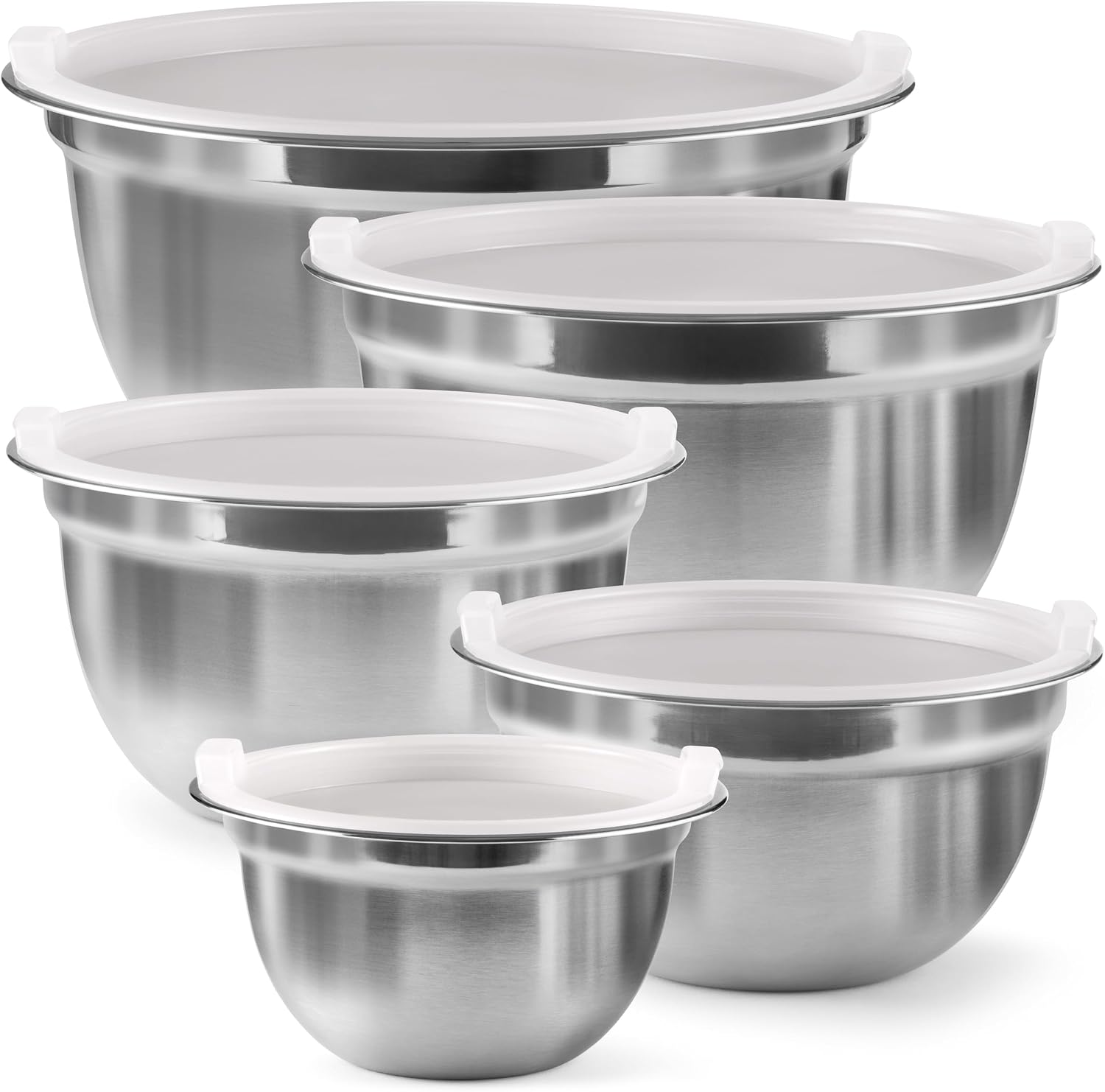 FineDine Mixing Bowls Set , 10 Piece Set ,(5 Bowls +5 Lids) Stainless Steel