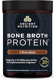 Ancient Nutrition Protein Powder Made from Real Bone Broth, Chocolate, 20g Protein Per Serving, 20 Serving Tub, Gluten Free Hydrolyzed Collagen Peptides Supplement, Great in Protein Shakes