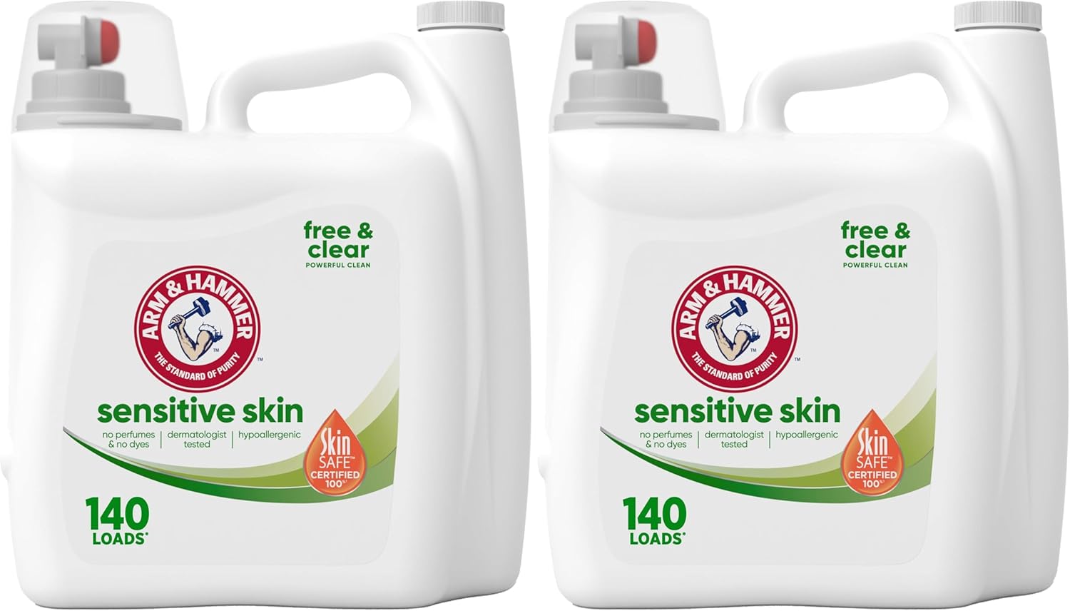 Arm & Hammer Liquid Laundry Detergent, Sensitive Skin, Free & Clear | 140 Loads | 140 Fl oz | Pack of 2