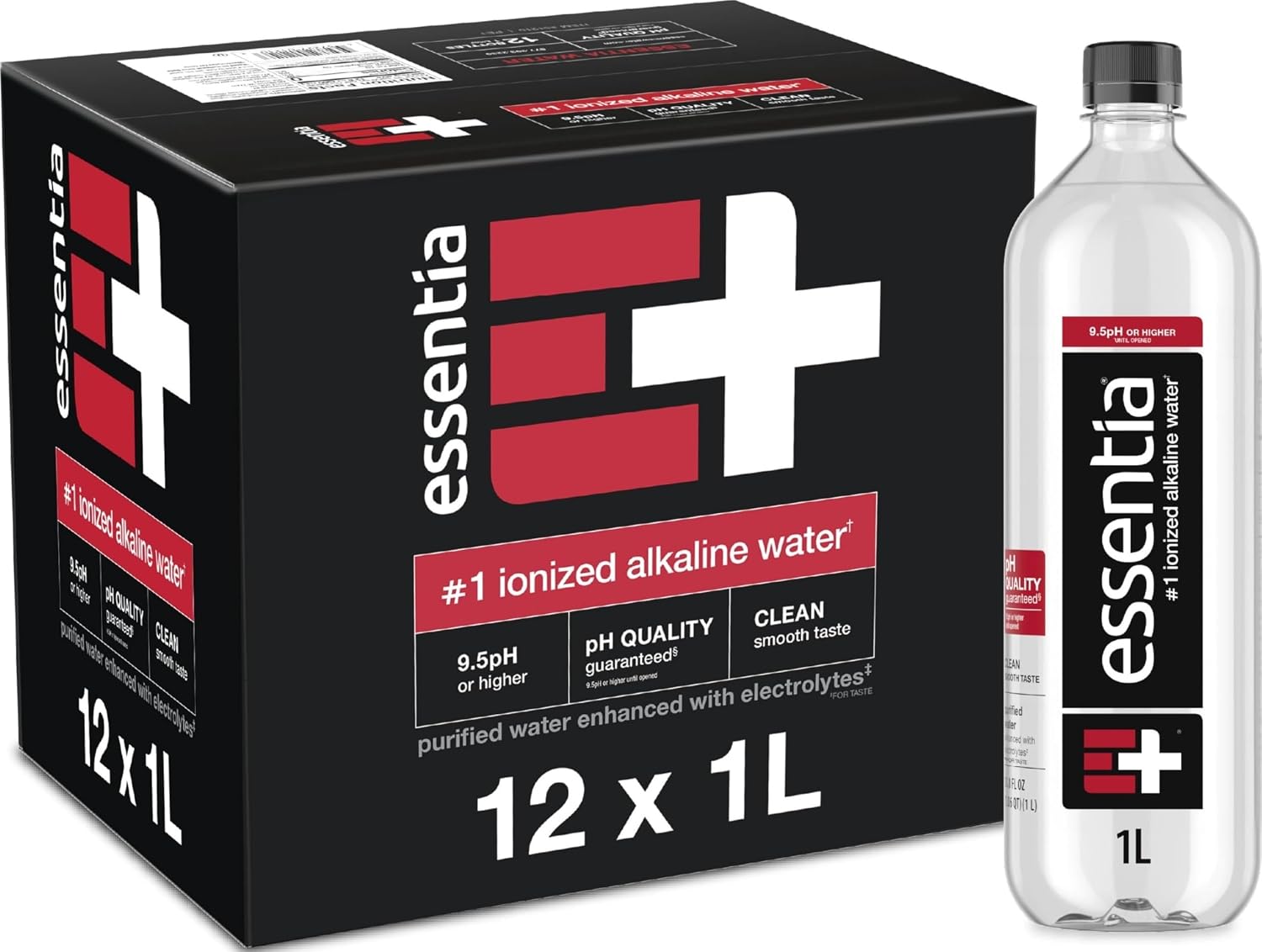 Essentia Ionized Alkaline Water, 9.5+ pH, 99.9% Pure, 12 x 1L