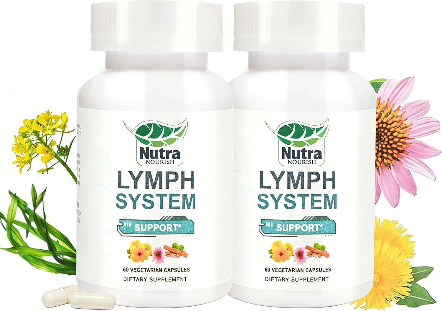 Lymphatic Drainage Supplements with Dandelion,Echinacea & Bromelain Extracts, Lymph System Support for Men and Women - Cleanses Lymphatic 120 Count Bottles (2)