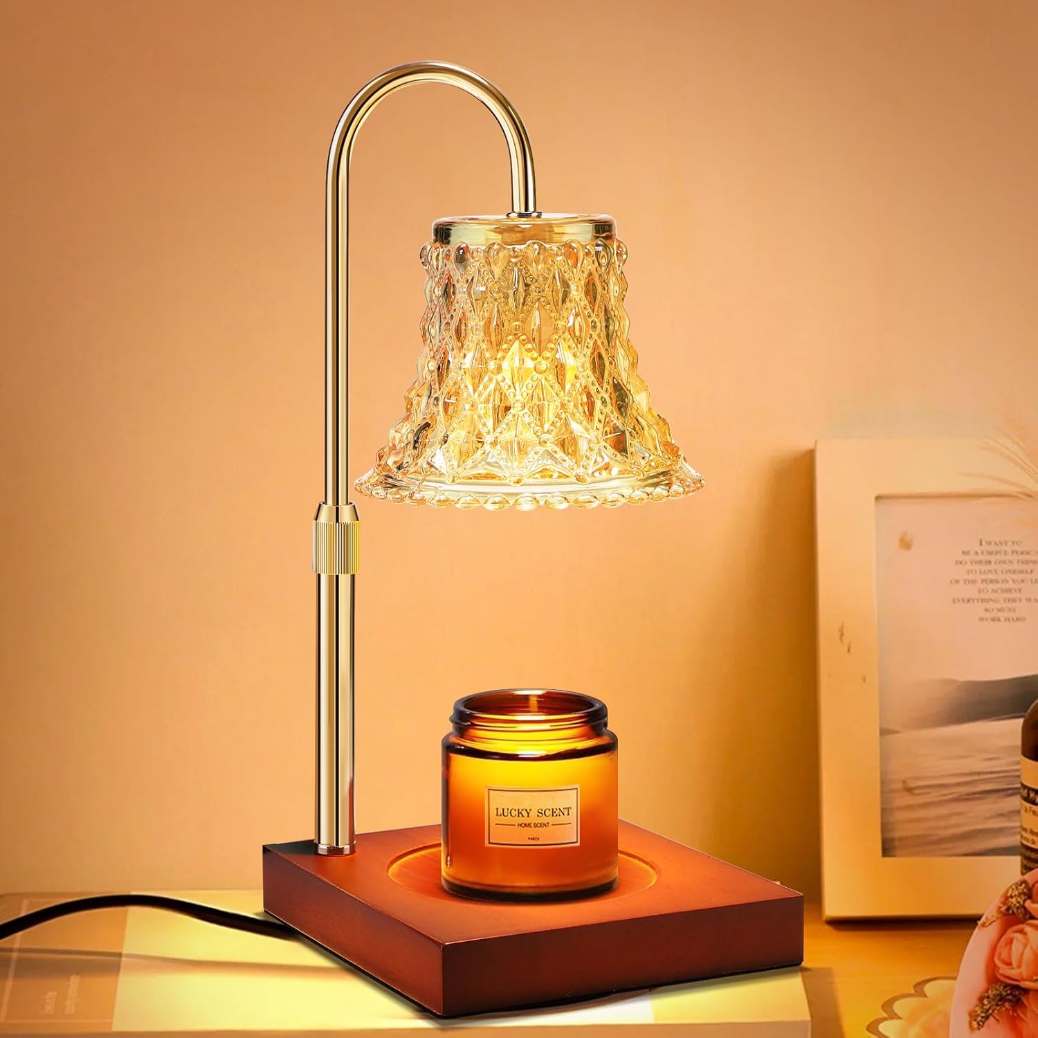 Candle Warmer Lamp with Timer & Dimmer, Elegant Candle Lamp with Adjustable Height Fits All Jar Candles, Electric Candle Lamp Warmer with 2 Premium Bulbs, Lovely Home Decor & Best Gift for Her