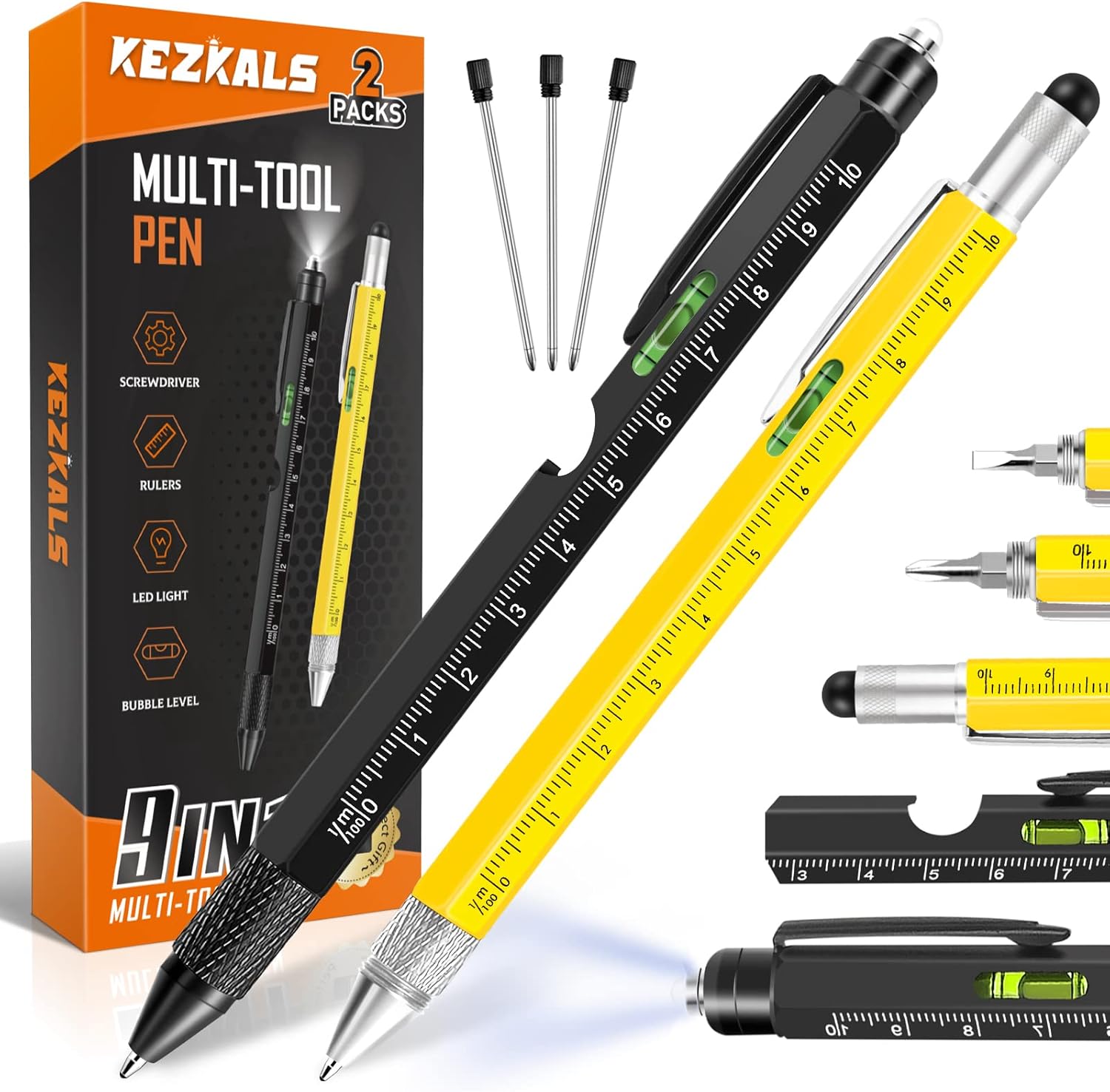KEZKALS Gifts for Men, 2pack-9 in 1 Multi Tool Pen Set, Birthday Gifts for Men Who Have Everything, Gadgets for Men Gifts for Dad, Christmas Gifts for Him Stocking Fillers for Men, Father's Day Gifts