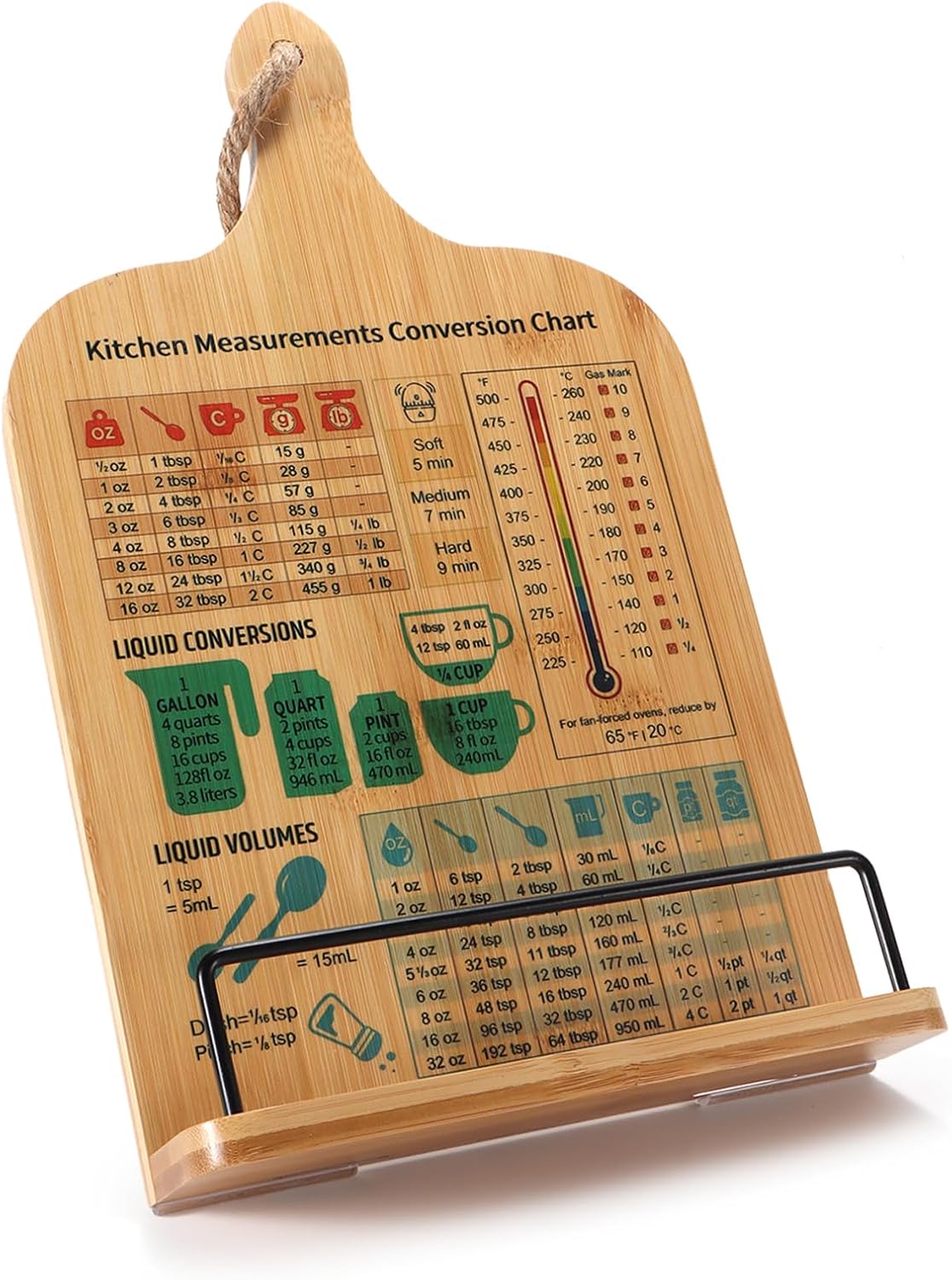 Bamboo Cookbook Stand,Recipe Book Stand with Measurement Conversion Chart,Unique Gifts for Women Mom Grandma Wife Sister Friends Mothers Day Anniversary,Essential Accessories for Holding Cookbooks