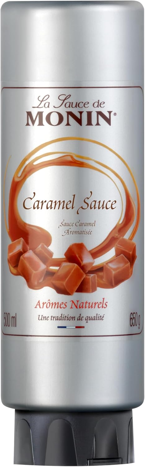 MONIN Premium Caramel Sauce 500ml for Frappes, Desserts, Cocktails, Hot Chocolates and Garnishes. Vegetarian, Nut-Free, Gluten-Free. 100% Natural Flavour. Squeezy Bottle for Easy Use