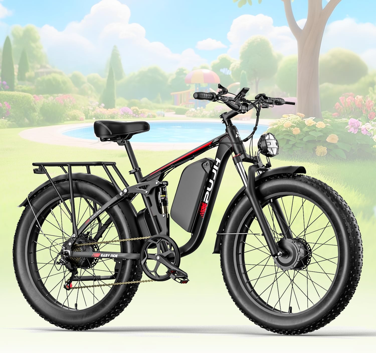 Electric Bike, 52V 25Ah 3000W Dual Motors, 26"/24" Fat Tires, 40-110 Mile Range Full Suspension Hydraulic Brakes Class 3 Ebike for Off-Road, Mountain Riding Adventures