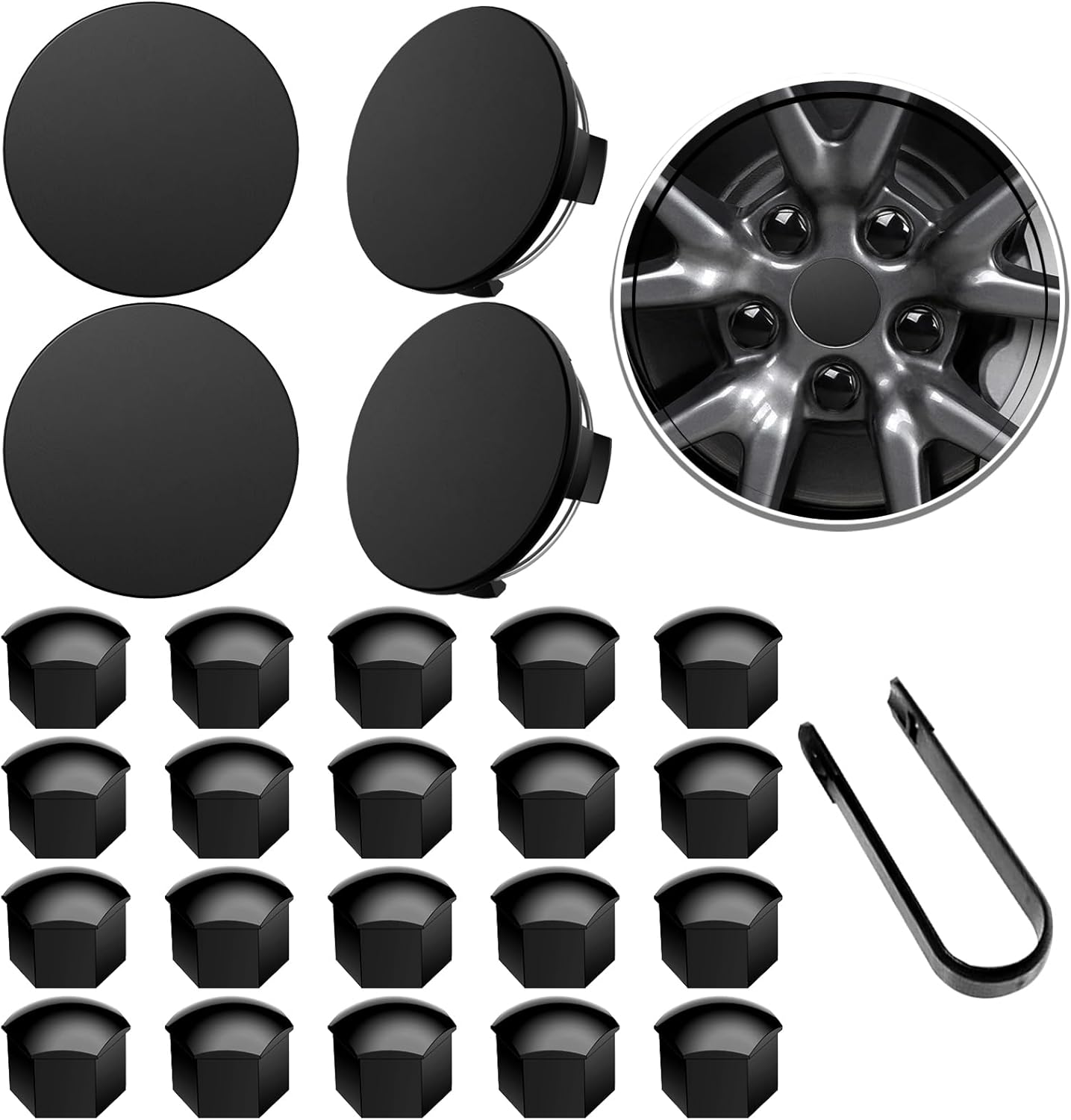 Wheel Center Caps for Tesla Model Y Model 3 19 Inch Model S 20 Inch Wheel Hub Caps Center Cover with 4 Hub Center Cap + 20 Lug Nut Cover + 1 Pack Wrench No Logo (Matte Black)