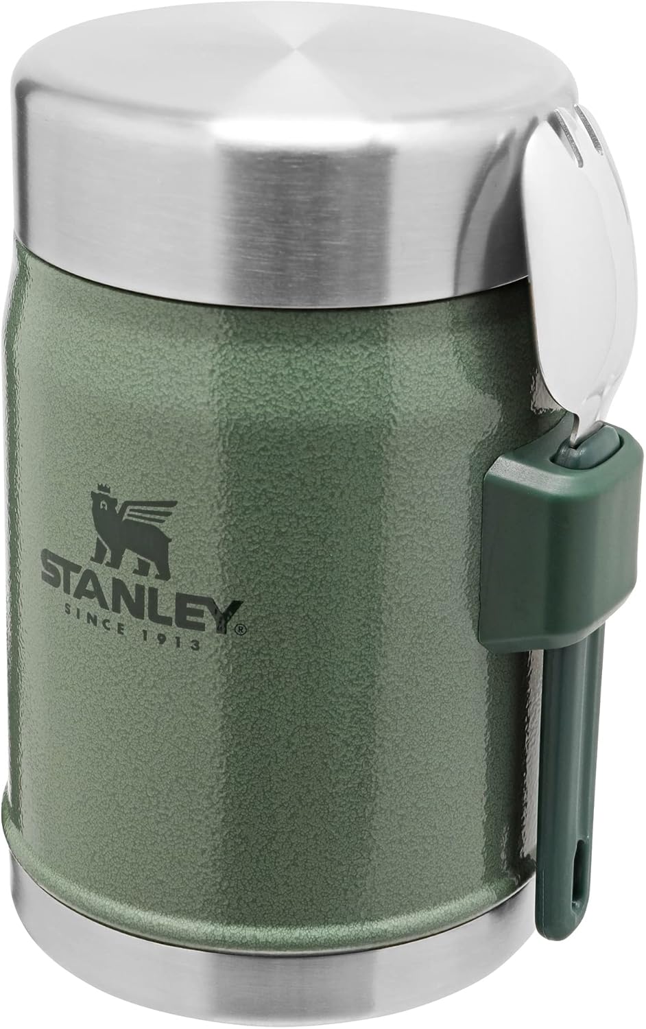 Stanley Classic Legendary Food Jar 0.4L With Spork - Keeps Cold For 7 Hours - BPA-Free Stainless Steel Soup Flask - Leakproof - Dishwasher Safe - Hammertone Green
