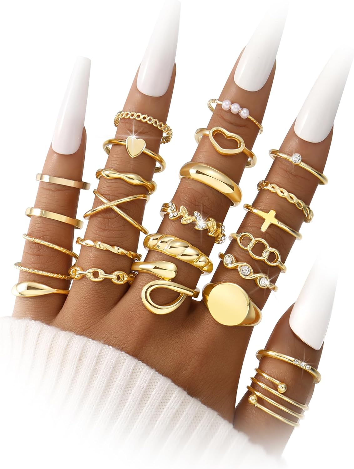 FAXHION 60 Pcs Gold Stackable Rings for Women, Knuckle Rings Chunky Gold Ring Set Dainty Stacking Cute Rings, Multiple Sizes Cute Jewelry Set Gift
