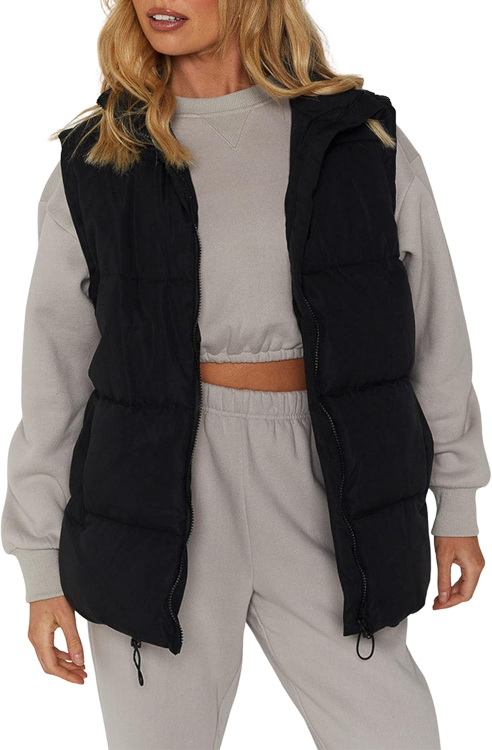Athlisan Womens Zip Up Puffer Vest Stand Collar Sleeveless Padded Jacket Coat