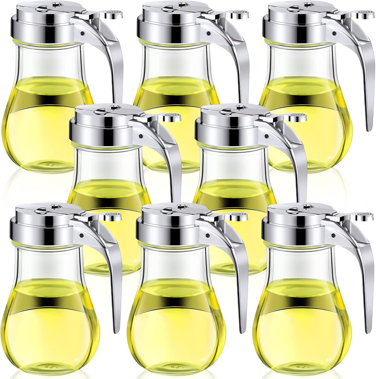 8 Pcs 6 oz Glass Syrup Dispenser with Retracting Spout Coffee Syrup Dispenser Creamer Dispenser Dispensing Thumb Lever, Pancake House Pattern