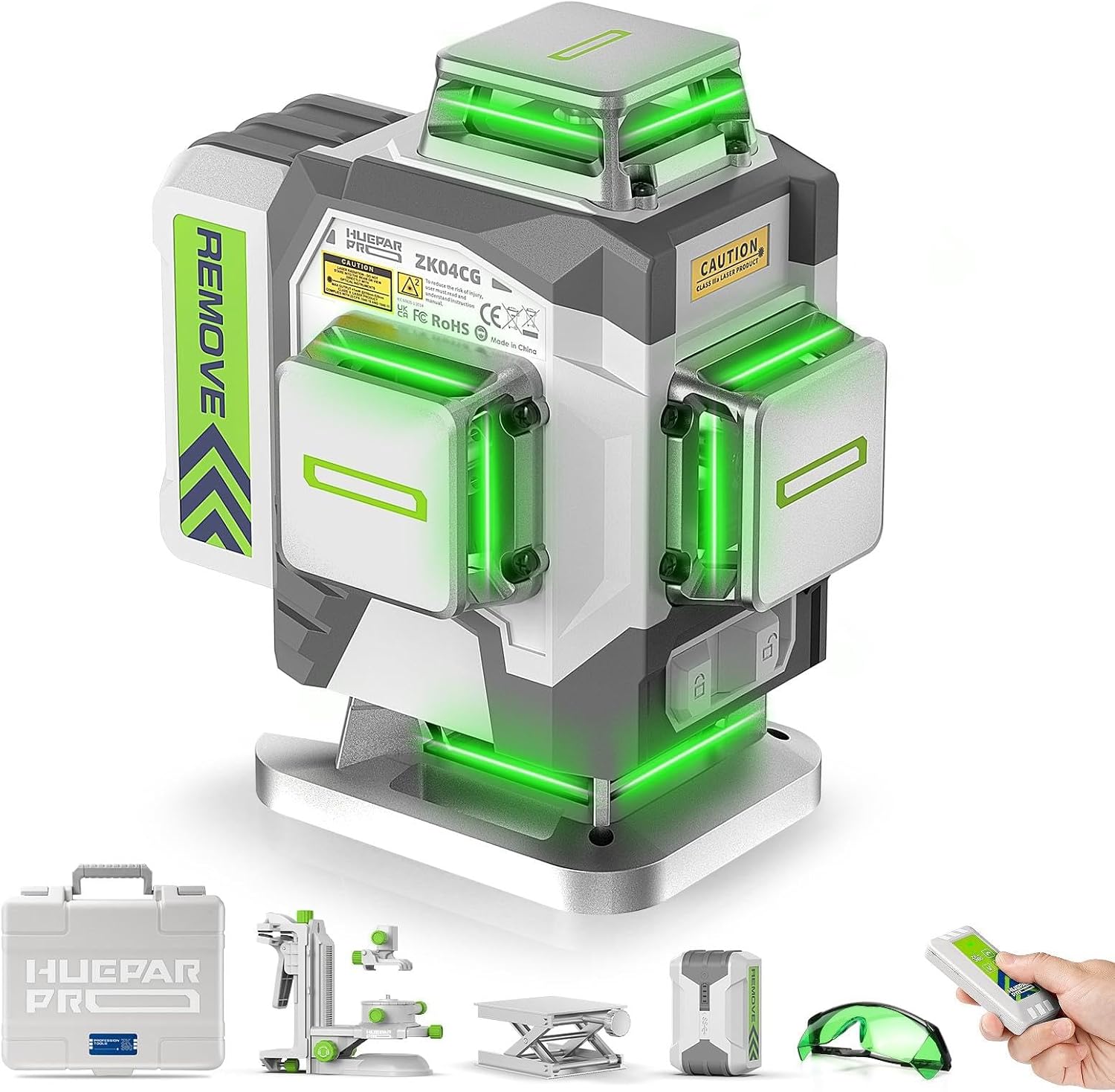 Huepar Pro Laser Level 4 * 360 Self Leveling Green Lazer Leveler ZK04CG