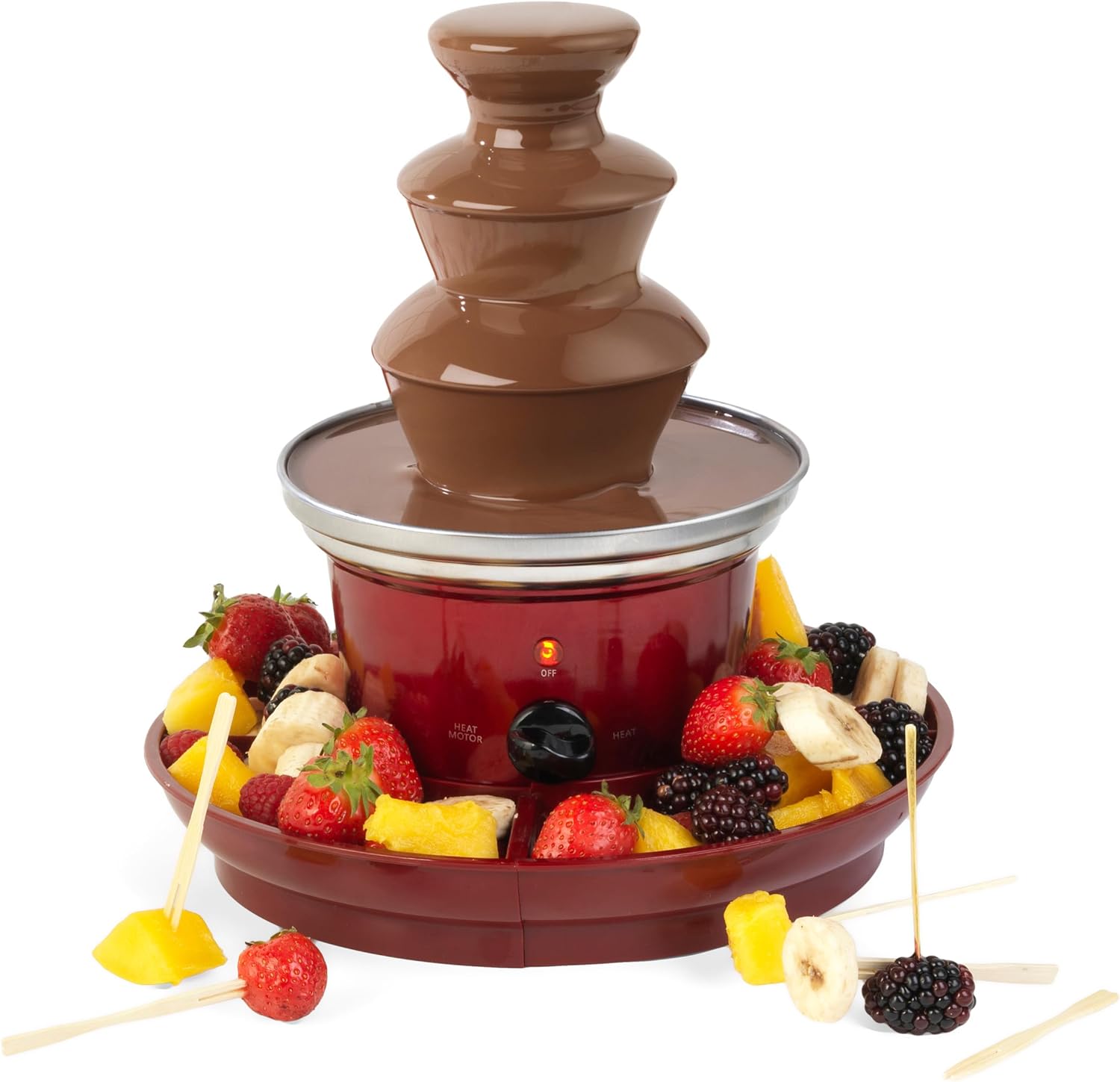 Giles & Posner EK3428G Chocolate Fountain - 3 Tier Cascading Fondue Set, Electric Melting Pot Base for Milk, White, Dark Chocolate, Party Dip & Share, Includes 2 Food Trays & 100 Bamboo Skewers, 90W