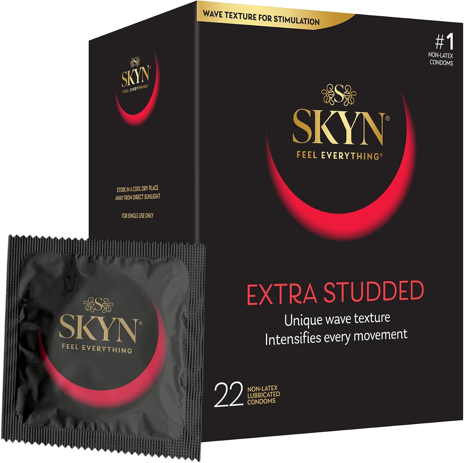 SKYN Extra Studded, 22 Count, Lubricated Latex-Free Condoms, Unique Texture Intensifies Every Moment