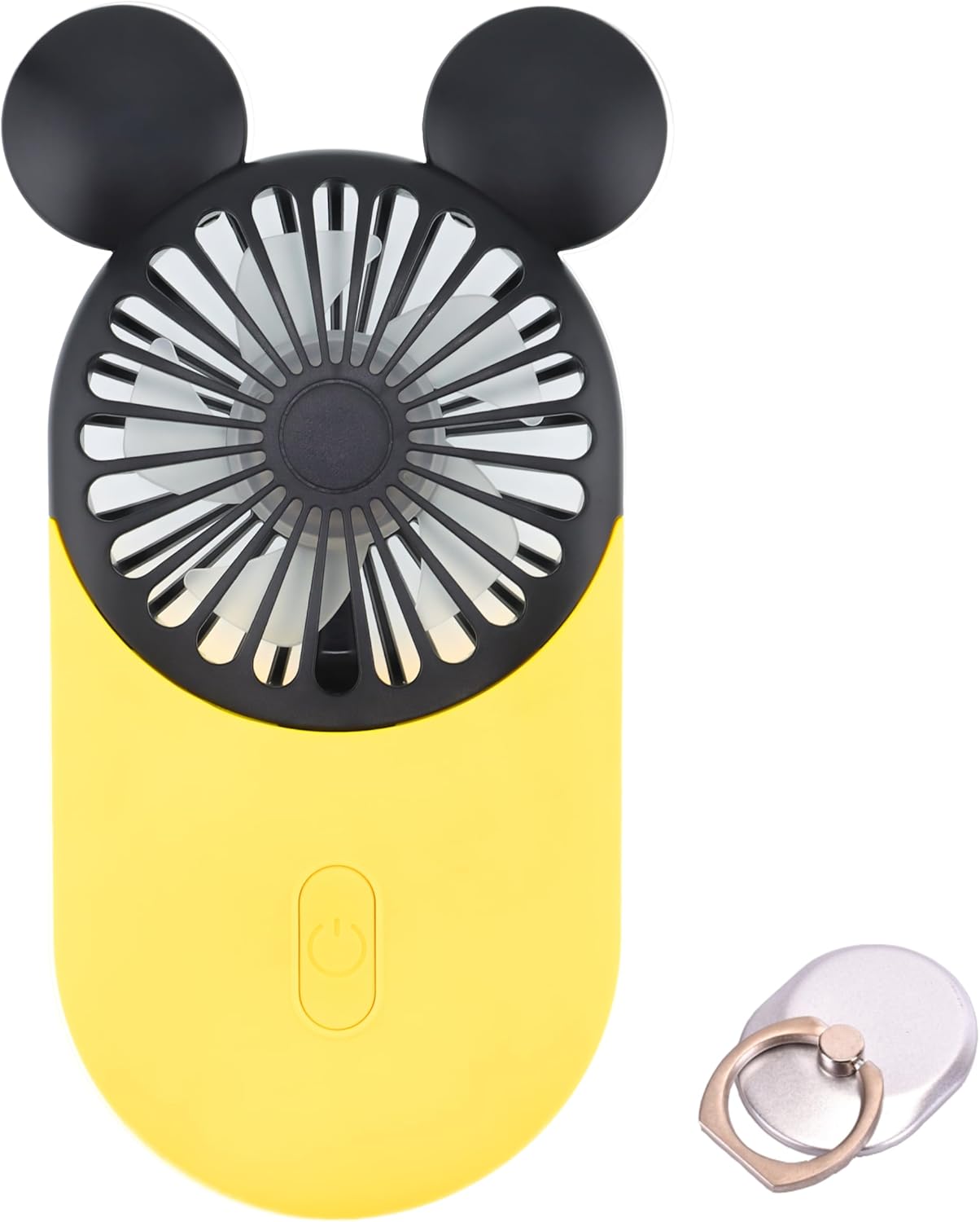 LACOVIA Cute Personal Mini Fan, Handheld & Portable USB Rechargeable Fan with Beautiful LED Light, 3 Adjustable Speeds, Finger Holder, Perfect for Indoor or Outdoor Activities, Cute Mouse (Yellow)