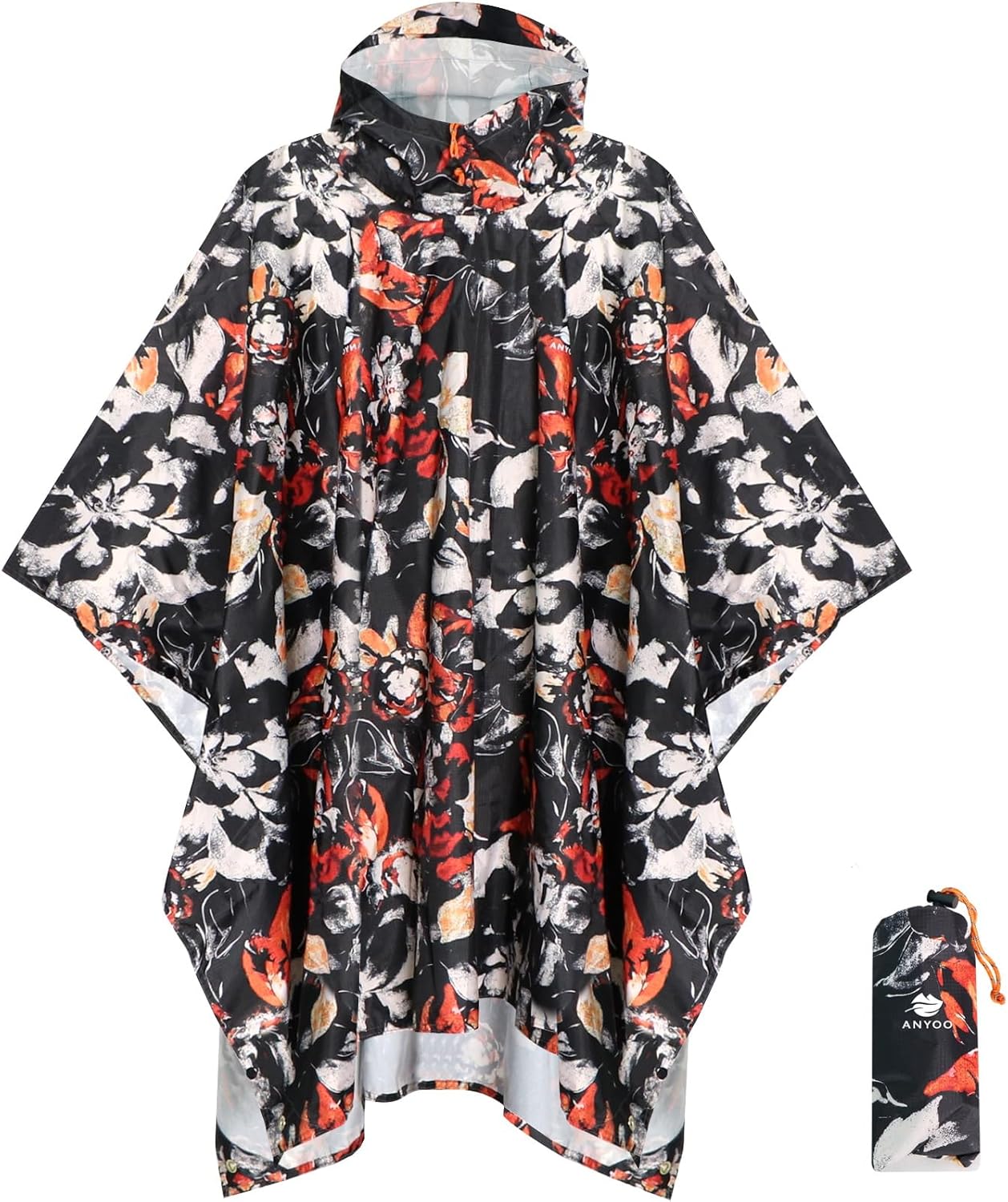 ANYOO Waterproof Rain Poncho Lightweight Reusable Hiking Rain Coat Jacket with Hood for Outdoor Activities,One Size