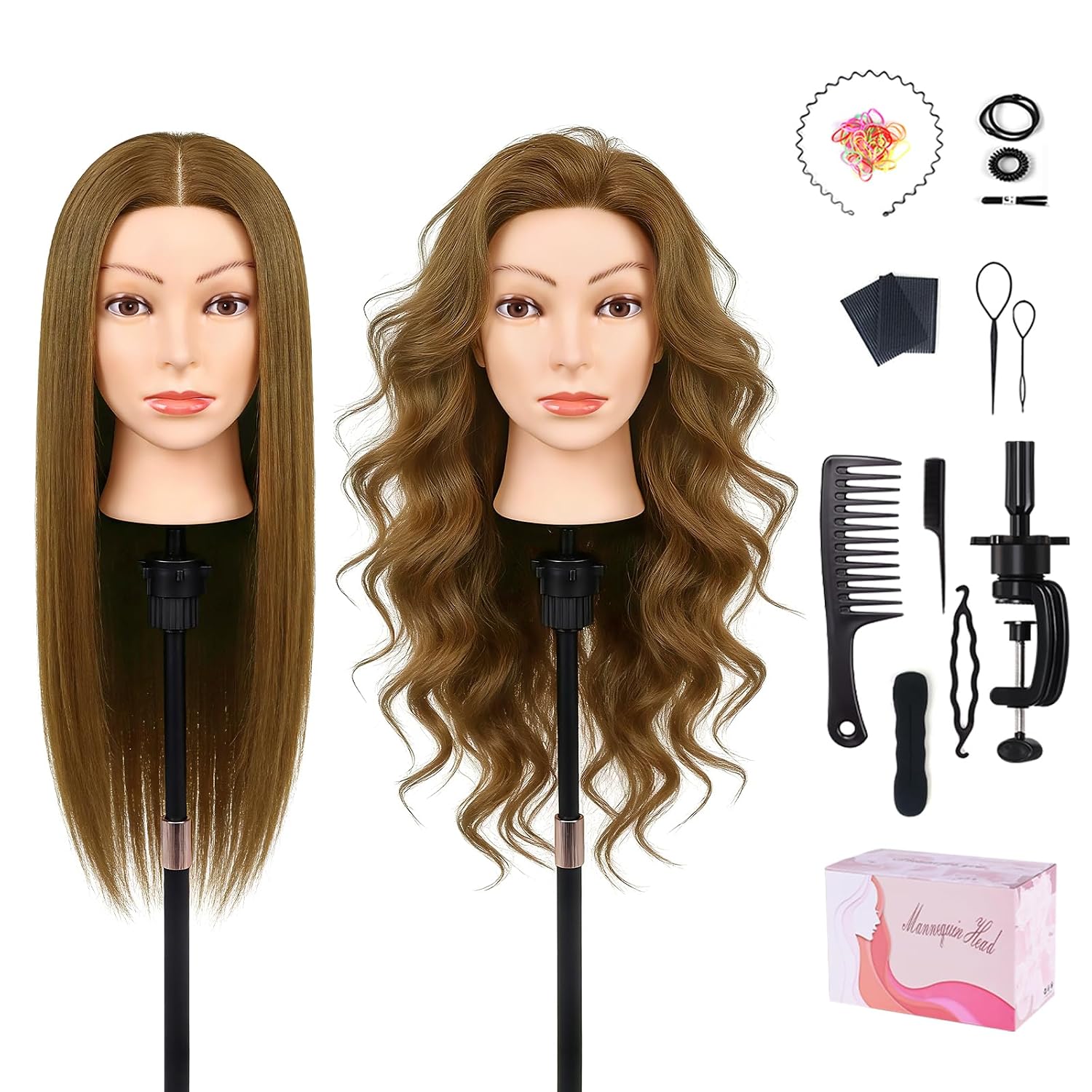 100% Real Human Hair Mannequin Head-22-24''Female Human Hair Hairstyle Head