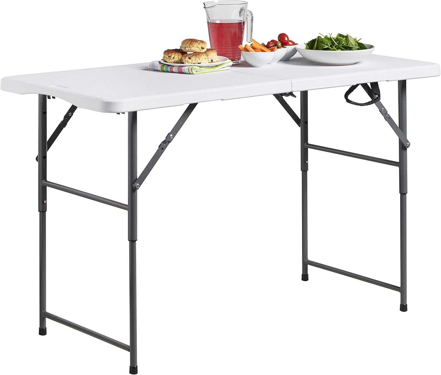 VonHaus 4ft Folding Table with Adjustable Height Portable Table: Picnic/Garden/Tailgate/Beach/Camping/Functions/Buffet/BBQ - Max Load 440lbs, Coated Steel & Extra Strong Durable Plastic