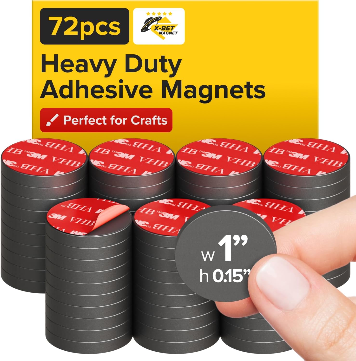 X-bet MAGNET - Adhesive Magnets - Ferrite Magnetic - 72 Pieces - Round Disc Magnets - Strong Sticky Adhesive Backing - Ceramic Magnets Ideal for Projects, Kitchen - 1"x0.15"