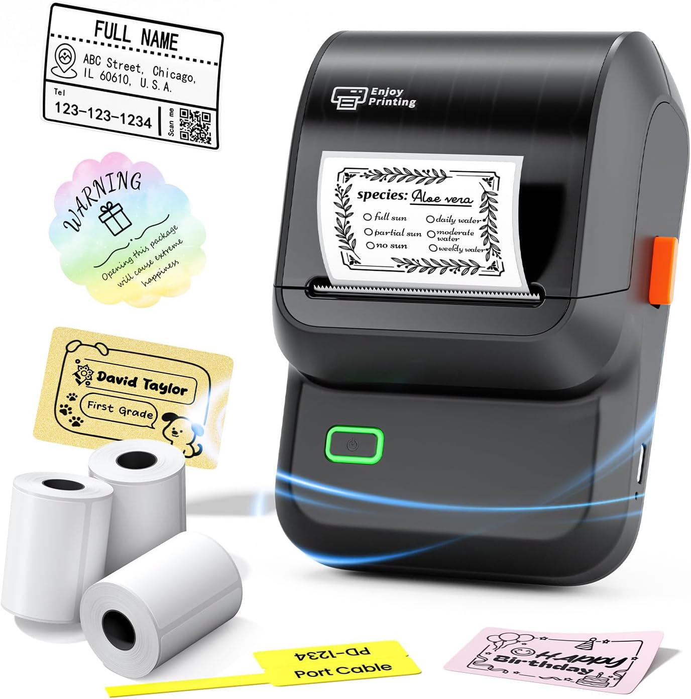 Label Maker Machine with 3 Tapes, Portable Bluetooth Theraml Printer, Black
