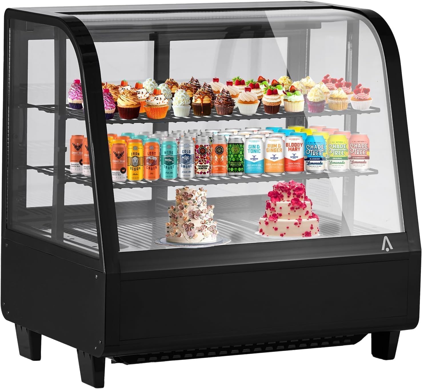 3.5 Cu.Ft.Refrigerated Display Case,Commercial Display Refrigerator with 2 Adjustable Shelves&LED Lighting,Countertop Pastry Display Case,Black