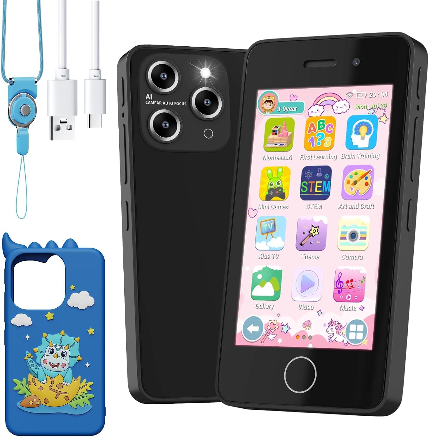 Kids Smart Phone for Girls, 4.0" Touchscreen Learning Music Puzzle-Games Toddler Phone for Kids Ages 3-9, Dual Camera,Built-in 8G SD Card Toy, Birthday Gifts for Toy, Cyan Blue