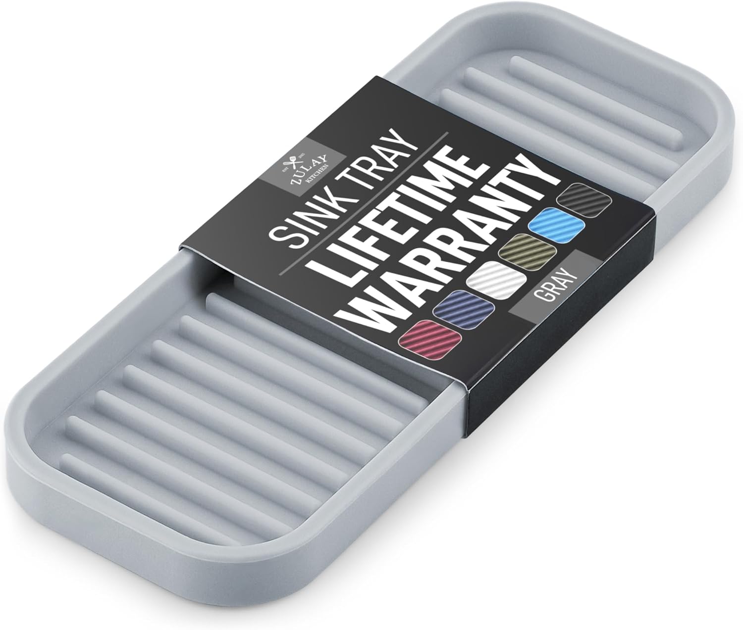 Zulay (23x9cm) Silicone Sponge Holder For Kitchen Sink - Flexible Multipurpose Kitchen Soap Tray Sponge Holder - Sink Organizer Tray For Kitchen, Bathroom, Makeup, Trinkets & More (Gray)