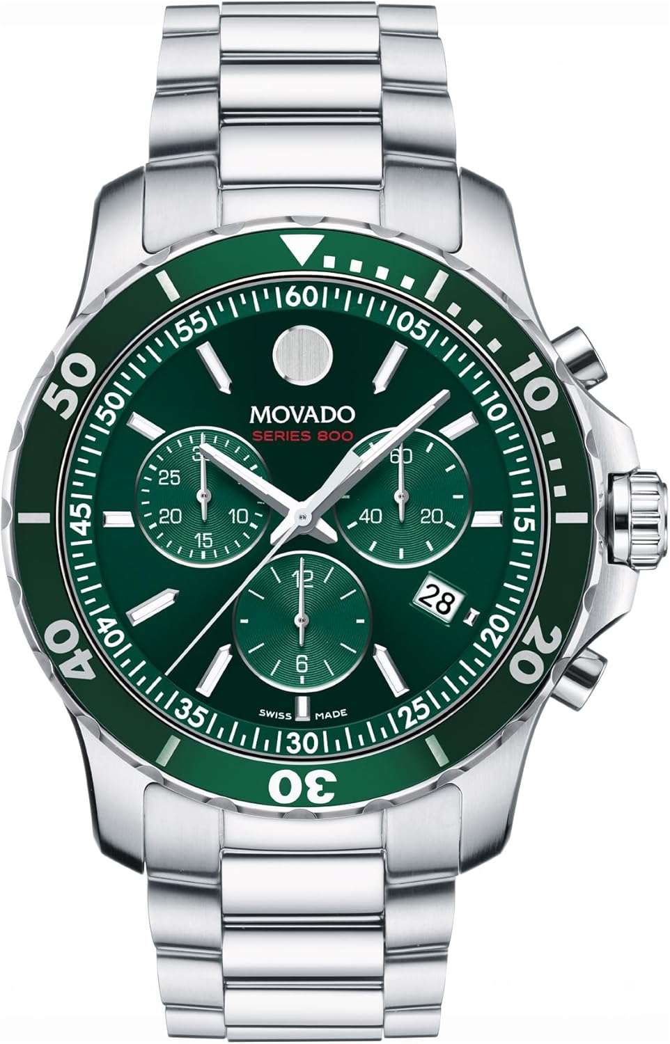 Movado Series 800 Men's Watch - Swiss Quartz Chronograph Movement, Stainless Steel Link Bracelet - 20 ATM Water Resistance - Luxury Fashion Timepiece for Him - 42mm
