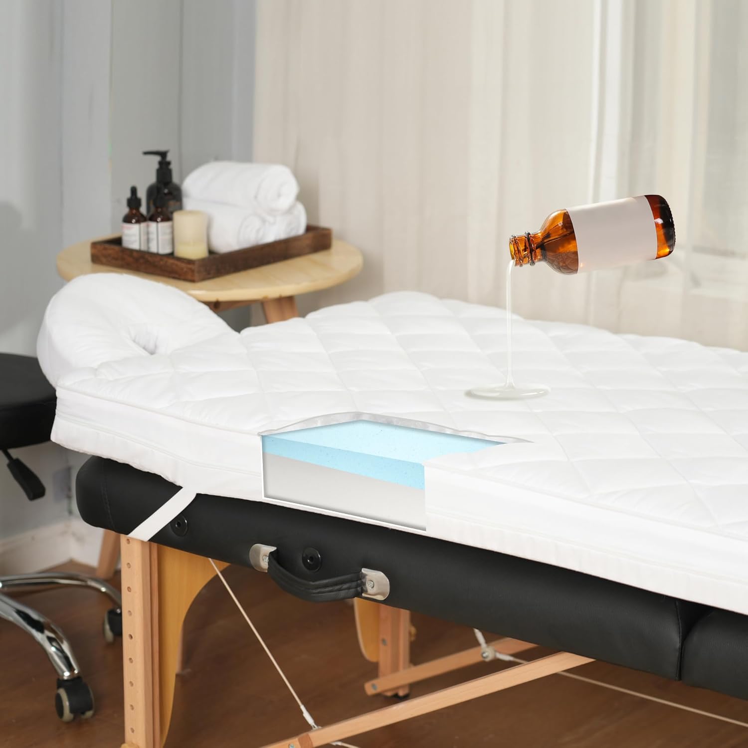 3.2 Inch Lash Bed Topper Set,Gel Memory Foam Massage Bed Topper, Waterproof Fluffy Pillow Top Cover for Spa Esthetician Wax,Includes White Massage Table Toppe & Face Rest Cover