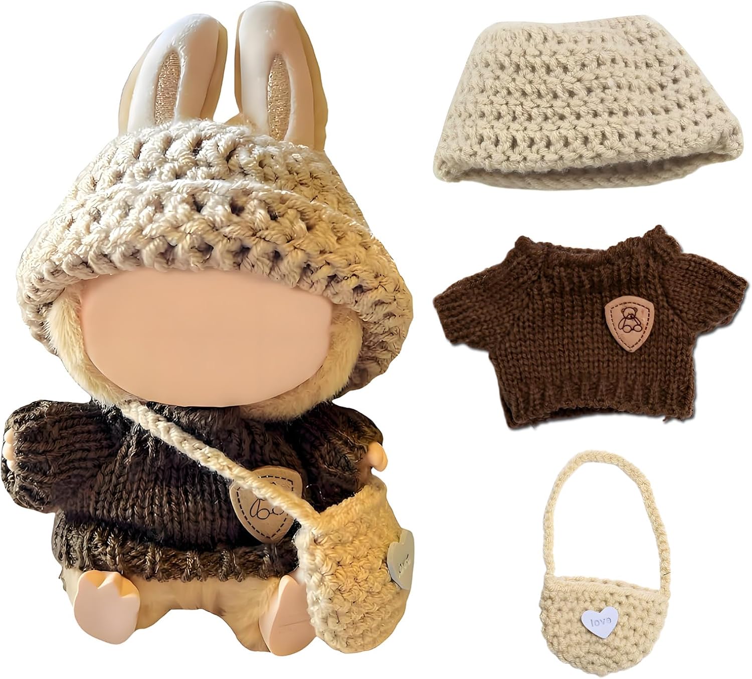 Stylish Doll Clothes 17 cm For Labubu Doll,Handcrafted Crochet Miniature Accessories Set, Handcrafted Crochet Outfit Set And Diy Craft Projects Doll Outfit Doll Accessories Gifts For Girls Boys