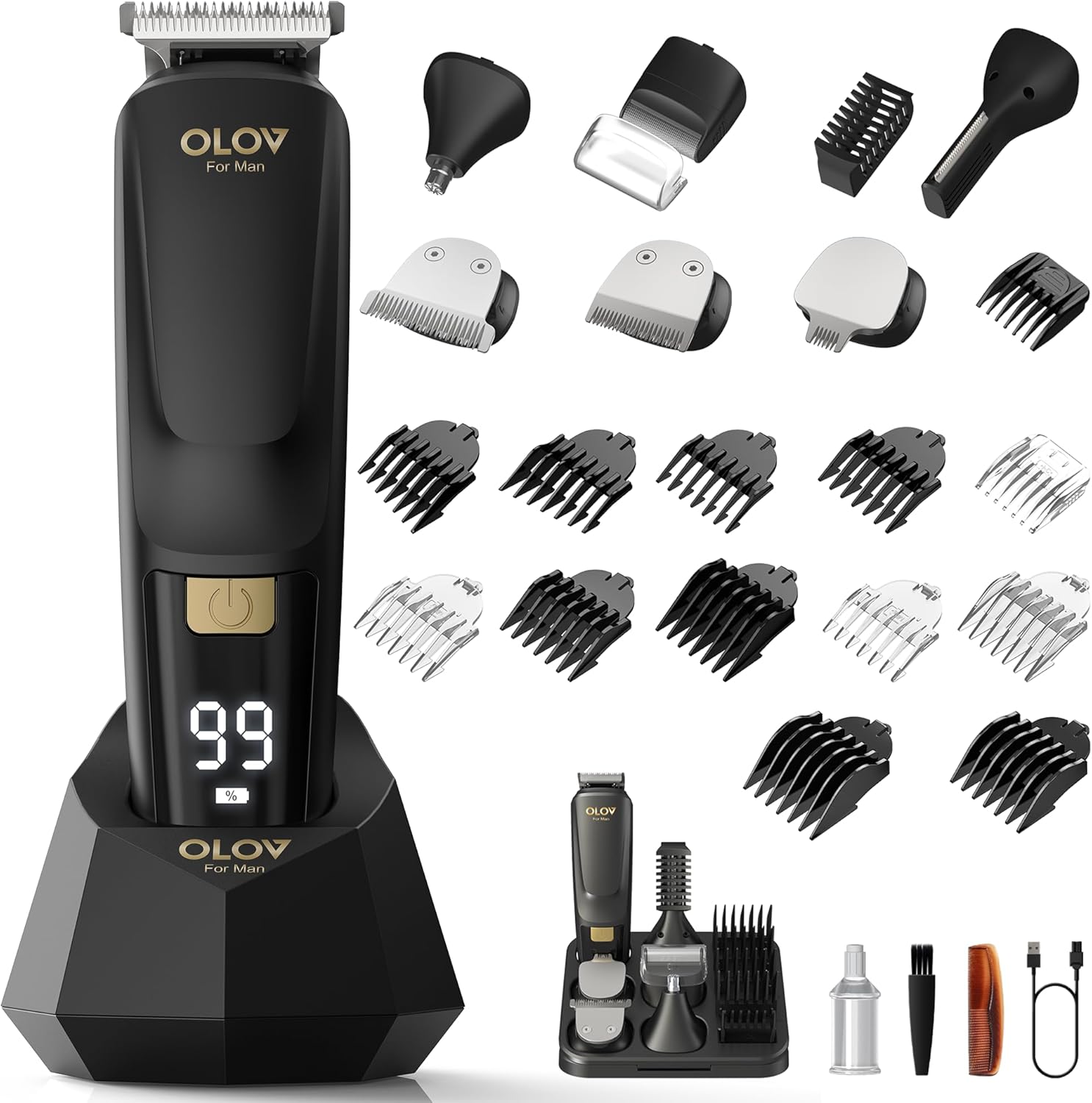 Beard Trimmer Men, All-in-One Waterproof Cordless Beard Trimmer & Grooming Kit – Electric Shaver for Face, Nose, Body, Mustache with Hair Clippers & Nose Trimmer Attachments