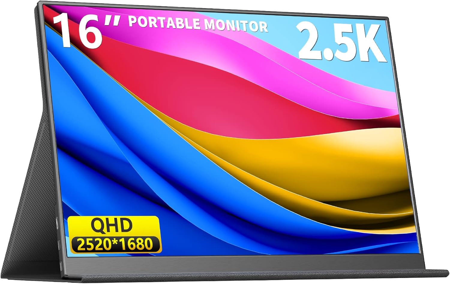 Portable Monitor, 16" 2.5K Second Display for Laptop & Console, USB-C & HDMI Laptop Screen Extender with Built-in Speakers, Works with PS5, Xbox, Switch, Ideal for Travel, Home & Office