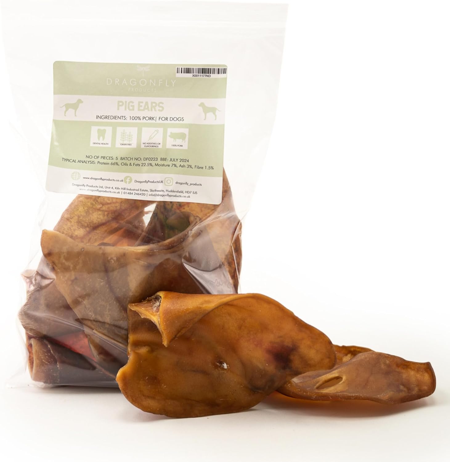 Dragonfly Products Pigs Ears For Dogs | 25 Large Pieces | British Whole Pork Ear Chew | Natural Raw Healthy Treat | Grain Free Long Lasting Snack