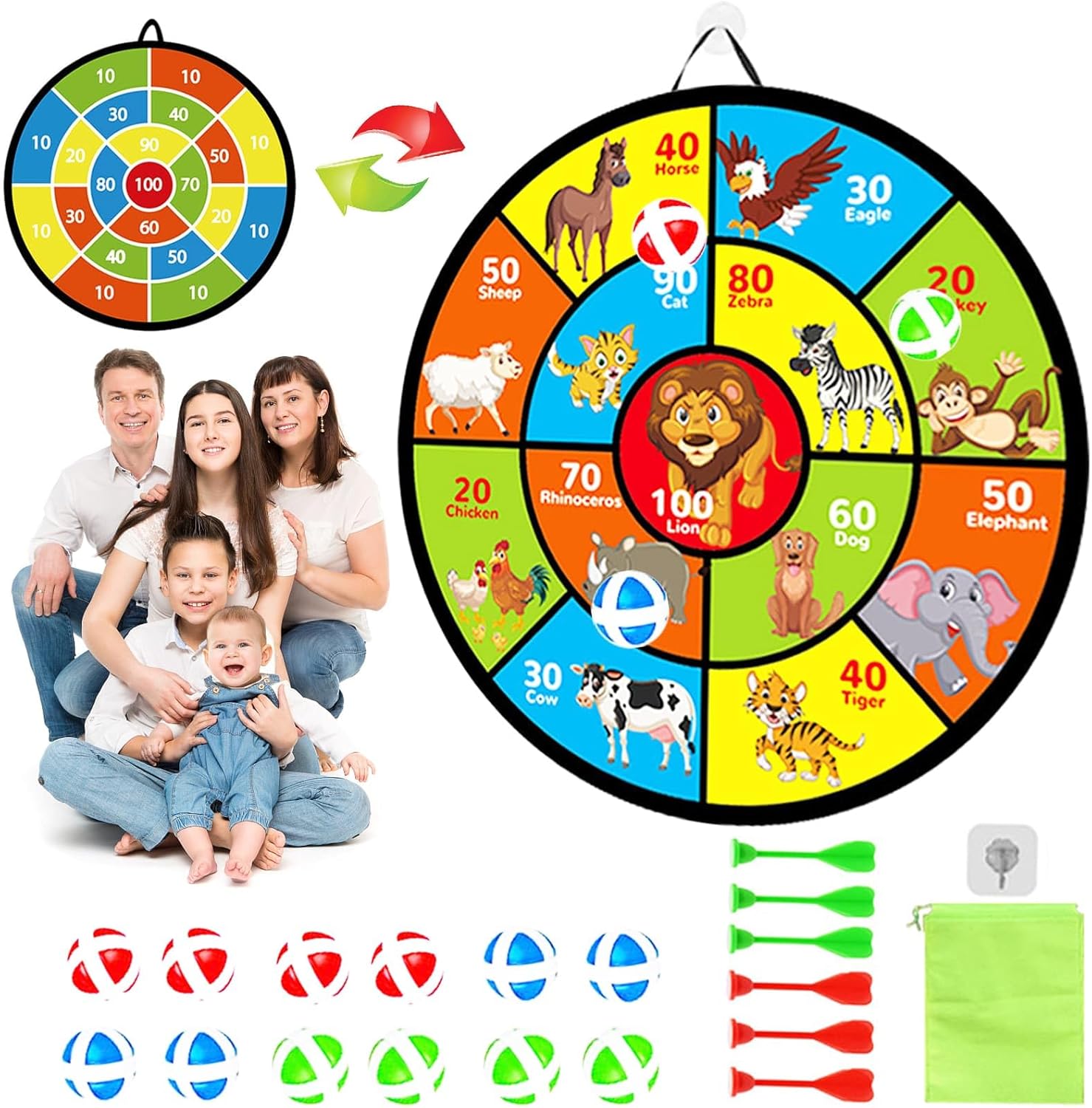 Dart Board for Kids - 29" Double-Sided Velcro Dart Board, Board Games with Sticky Balls and Darts, Indoor/Outdoor Party Game Toys, Birthday Gifts for 3 4 5 6 7 8 9 10 11 12 Year Old Boys Girls