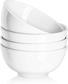 DOWAN 22 OZ White Ceramic Bowls Set of 4 - Perfect for Soup Bowls for Kitchen, Cereal Bowl, Ramen Bowl,Oatmeal Bowl, Fruit Bowl,Salad Bowl, Rice Bowl - Dishwasher & Microwave Safe