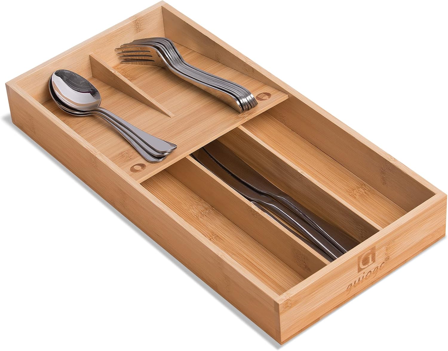 Bamboo Silverware Organizer, Kitchen Silverware Drawer Organizer, Utensil Tray Holder, Cutlery Tray for Spoons, Forks, Knives