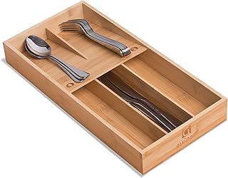 Bamboo Silverware Organizer, Kitchen Silverware Drawer Organizer, Utensil Tray Holder, Cutlery Tray for Spoons, Forks, Knives