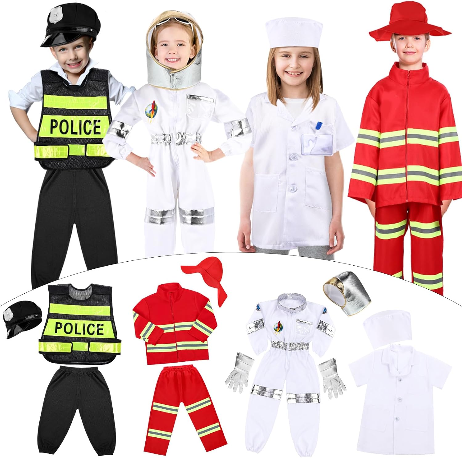 Vicenpal 4 Sets 12 Pcs Pretend Play Kids Costumes Set Christmas Gifts Role Play Costume Dress Costume for Kids Boys Girls