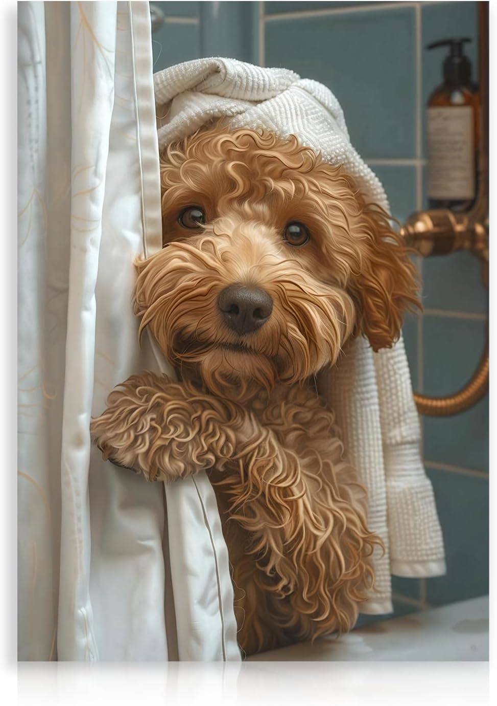 Dazzlewall Funny Animal Bathroom Canvas Wall Art Cute Dog Shower Curtain Poster Artwork for Toilet Bathroom 12x16 in Unframed